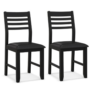 Tangkula Wooden Dining Chair Set of 2 Kitchen Side Chairs w/ Rubber Wood Frame Ladder Back Black - 1 of 4