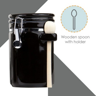 Home Basics 4 Piece Canister Set High Gloss Black Ceramic Kitchen Storage with Wooden Spoons. — фото 3