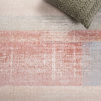 Beige and Blue Rust Abstract Washable Area Rug