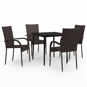 vidaXL Garden Dining Set Black PE rattan, powder-coated steel, glass - Brown and black 31.5" table length 4 - 1 of 4