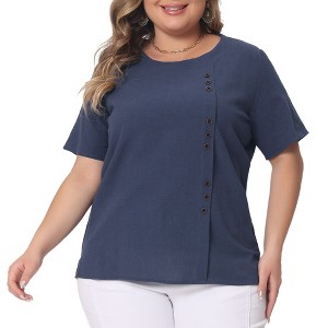 Agnes Orinda Women's Plus Size Lightweight Soft Short Sleeve Round Neck Cotton Linen Casual T-Shirts - 1 of 4