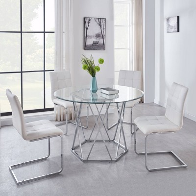 Escondido 48" Round Glass Top Dining Table with Chrome Base
