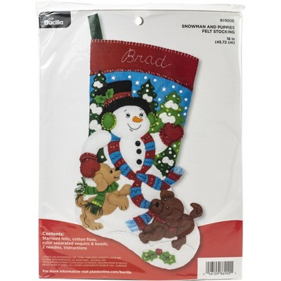 Bucilla 86710 18 In. Felt Stocking Applique Kit - Christmas Tree Surprise With String Lights