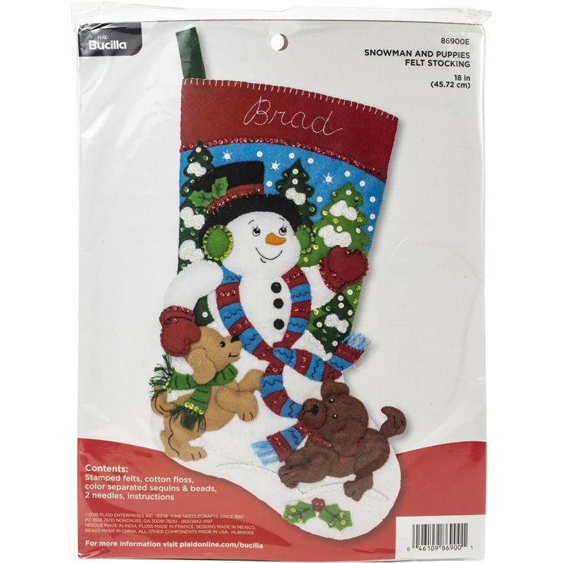 Bucilla Felt Stocking Applique Kit 18" Long-Snowman & Puppies, 1 of 4