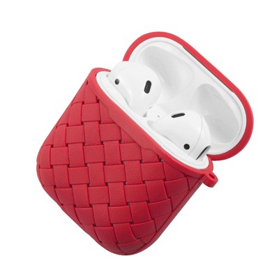 Insten Case Compatible with AirPods 1 & 2 - Weave Shape Protective Skin Cover with Keychain, Red