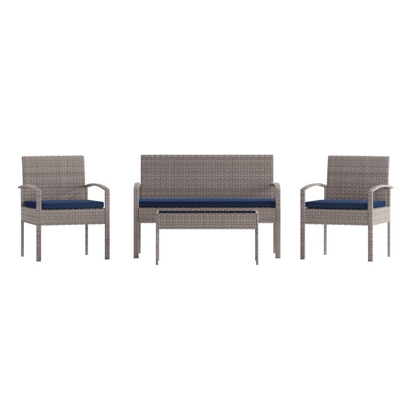 Emma and Oliver 4 Piece Patio Set with Steel Frame and Cushions - Outdoor Seating, 3 of 13