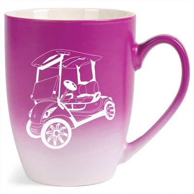 Elanze Designs 12 Ounce Vibrant Two Toned Ombre Ceramic Tea Coffee Cup Mug Magenta White Rolling Golf Cart