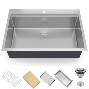 Kitchen Sink, 30 Inch Brushed Nickel Topmount Kitchen Bar Sink - 1 of 4