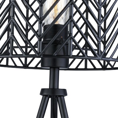 18.5" Black Metal Tripod Table Lamp with Cage Shade