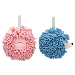 REGALWOVEN Chenille Fuzzy Ball Cute Cartoon Decorative Hand Drying Hanging Hand Towel for Bathroom 7" x 7" 2 Pcs - 1 of 4