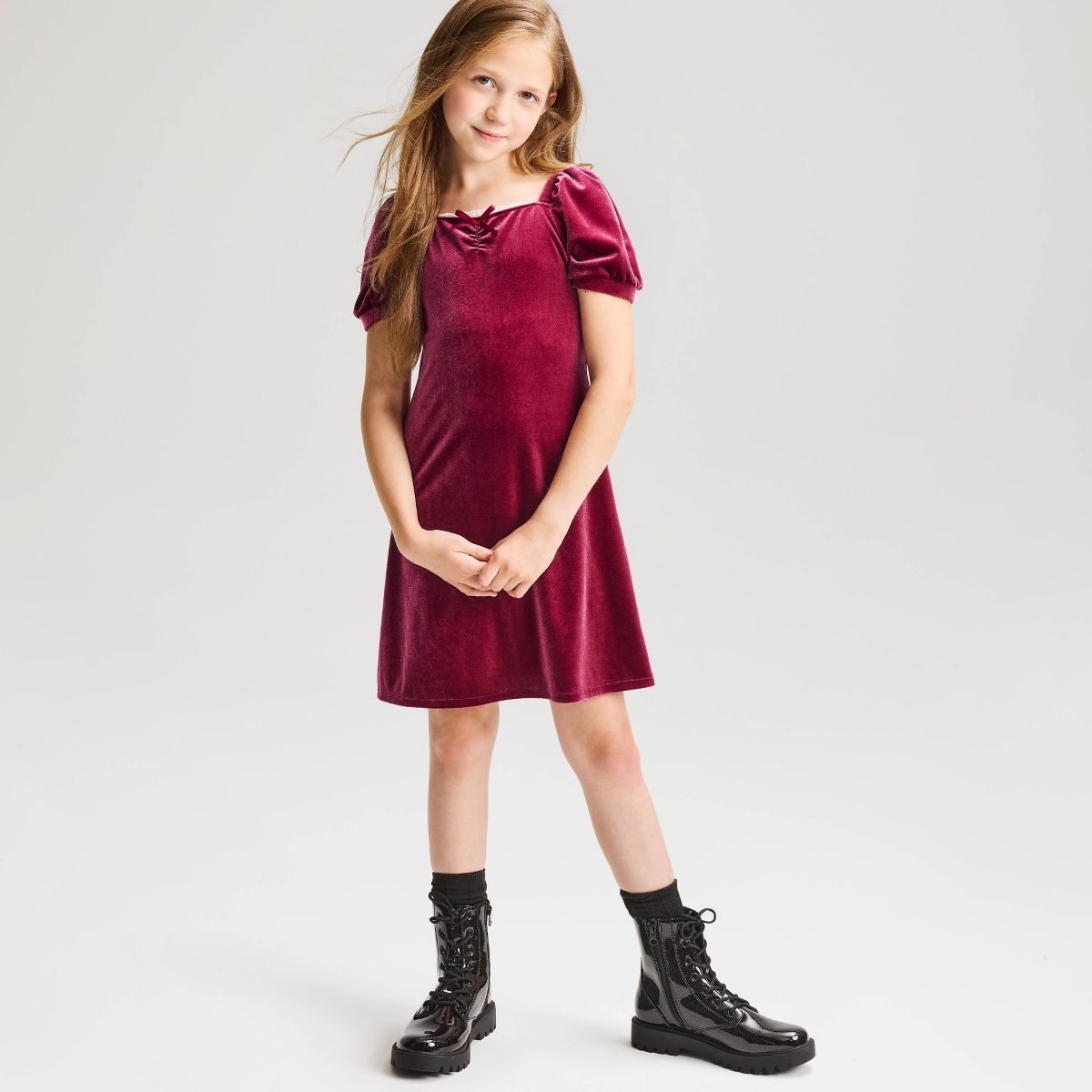 Girls' Short Sleeve Square Neck Velvet Dress - Cat & Jack™