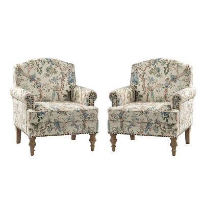Set of 2 Yahweh Wooden Upholstered Armchair with Panel Arms and Camelback for Bedroom  | ARTFUL LIVING DESIGN