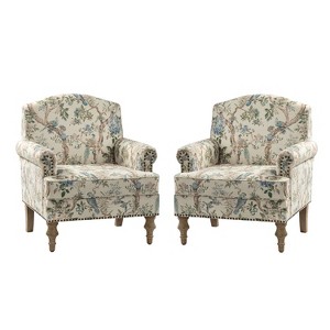 Set of 2 Yahweh Wooden Upholstered Armchair with Panel Arms and Camelback for Bedroom  | ARTFUL LIVING DESIGN - 1 of 4