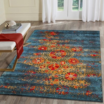 Blue and Orange 4' x 6' Synthetic Flat Woven Rug