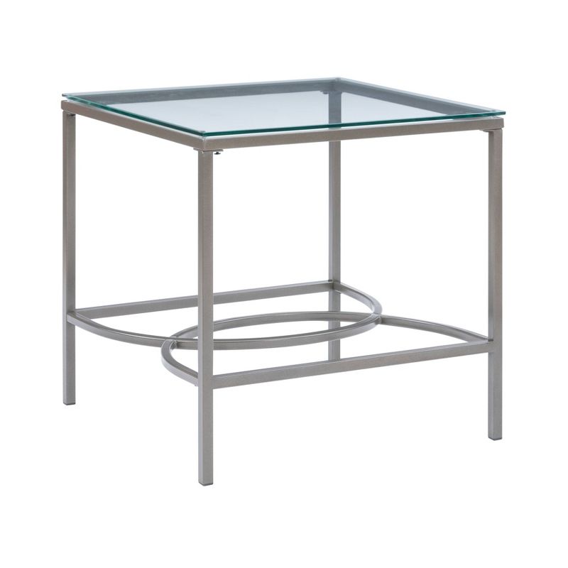 Noyes Metal and Glass Top 3pc Coffee and Side Table Set Satin Nickel Finished - Powell, 4 of 17