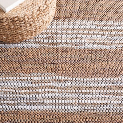 Ivory Wool and Cowhide Handmade Flat Woven Rectangular Rug
