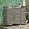 Whisen 47.5" Wicker Outdoor Storage Cabinet with Tempered Glass Desktop, Rattan Bar Table with Adjustable Shelf - 2 of 4