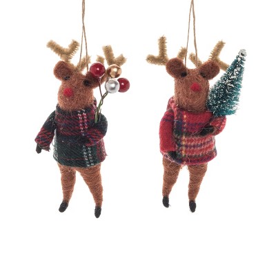 Gallerie II Plaid Reindeer Holiday Christmas Xmas Ornament Wool A/2