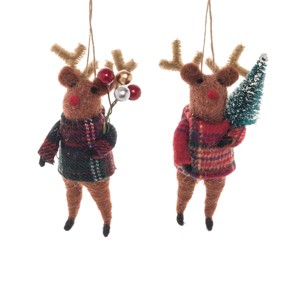 Gallerie II Plaid Reindeer Ornament Set of 2 - 1 of 2