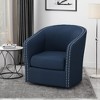 31.25'' Linen Fabric Swivel Club Chair with Barrel Tub Shape, Nailhead Accents, Iron Legs and Hand-Crafted Details - 3 of 4