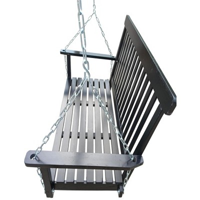 47.20"Front Porch Swing with Armrests; Wood Bench Swing with Hanging Chains; for Outdoor Patio