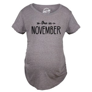 Maternity Due In T-Shirt Choose Month Funny Pregnant Expecting Due Date Tee - Crazy Dog Maternity T Shirt with Fun Design - 1 of 4