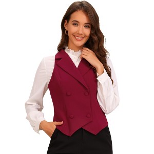 Allegra K Women's Notched Lapel Double Breasted V Neck Sleeveless Suit Vest - 1 of 4