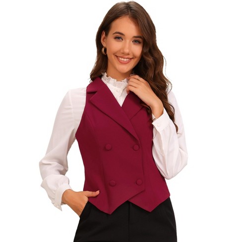 Allegra K Women s Notched Lapel Double Breasted V Neck Sleeveless Suit Vest Burgundy Medium Target