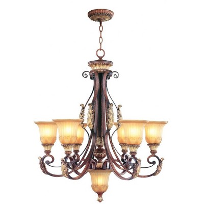 Verona Bronze & Aged Gold Leaf 7-Light Rustic Art Glass Chandelier