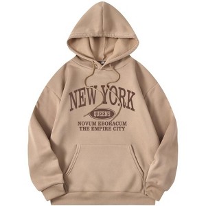 TIME HOLLOW Letter Graphic Pocket Drawstring Hoodie - 1 of 3