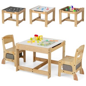 Tangkula 3-In-1 Kids Table & Chairs Set w/Reversible Whiteboard/Chalkboard Top Hidden Storage - 1 of 4