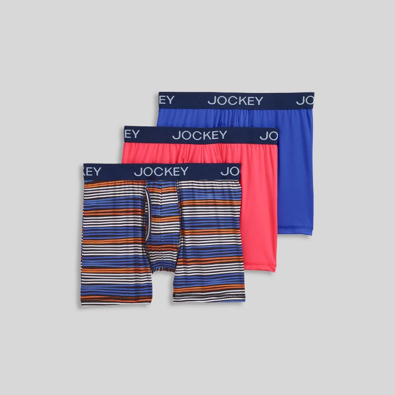 Jockey Generation&#8482; Men&#39;s Striped Microfiber Stretch Boxer Briefs 3pk - Blue/Orange/Coral Red, 1 of 5