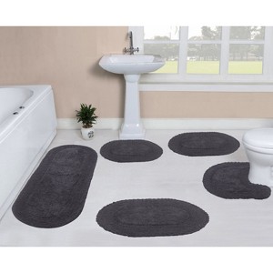 Double Ruffle Bathroom Rugs Set, Washable Rug, Extra Soft and Absorbent bath Rug, Kitchen Mat, Bath Mat Set,Non-Slip, 5 Pcs Set with Contour, Gray - 1 of 4