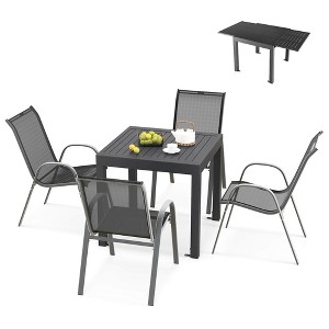 Tangkula 5 PCS Outdoor Dining Table Set w/ Extendable Aluminum Table & 4 Stackable Chairs - 1 of 4