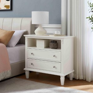 APRILSOUL 2-Drawer Dresser Nightstand, Farmhouse End Table with Charging Station Fluted Pilasters & Solid Wood Legs, Bedroom Side Table - 1 of 4