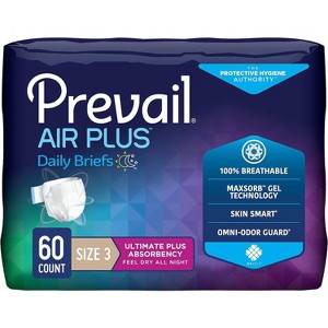 Prevail Air Overnight Unisex Adult Incontinence Briefs, Refastenable Tabs, Overnight Absorbency - 1 of 4