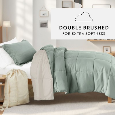 Becky Cameron 8PC Bedding Bundle, Reversible Comforter, Solid Sheet Set, Pillows & Laundry Bag - Becky Cameron, Stone / Light Gray, Twin Extra Long — фото 5