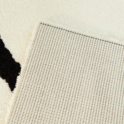 White and Black Abstract Polyester Rectangular Rug 5' x 7'