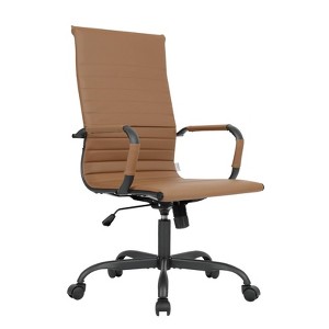 LeisureMod Harris Ergonomic High-Back Office Chair – Leather Upholstery, Adjustable Swivel, Tilt, and Black Iron Frame for Office & Conference Use - 1 of 4