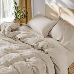 100 French Linen King Duvet Cover, Soft Breathable for Hot Sleepers, Moisture Wicking, 3 - Piece Set with Zipper Ties - 1 of 4