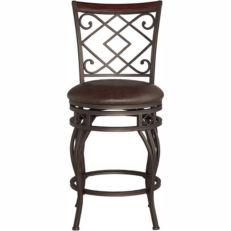 Kensington Hill Hartley Bronze Swivel Bar Stool Brown 25 1/2" High Traditional Faux Leather Cushion with Backrest Footrest for Kitchen Counter Height, 3 of 10