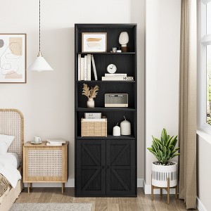 Tall Industrial Bookcase,  Large Bookcase with Doors&Storage Shelves, Freestanding Farmhouse Bookshelf, Home Storage for Living Room, Bedroom, Office - 1 of 4