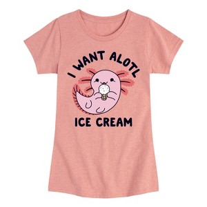 Girls' - Instant Message - I Want Alotl Ice Cream Fitted Short Sleeve Graphic T-Shirt - 1 of 4