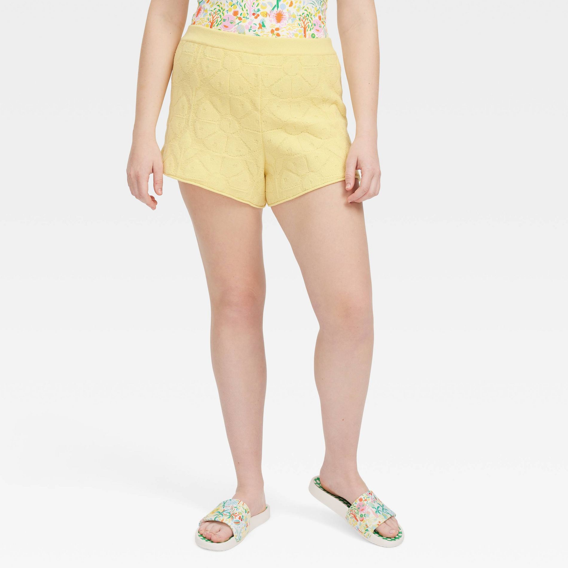 Women's Daisy Floral Embossed Terry Drawstrings Shorts Yellow - Roller Rabbit x Target