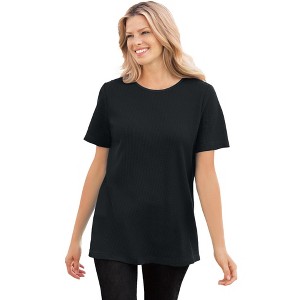 Woman Within Women's Plus Size Thermal Short-Sleeve Satin-Trim Tee - 1 of 4