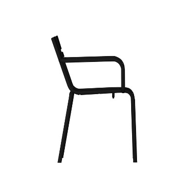 Modern Black Steel Stackable Indoor-Outdoor Dining Chair with Arms