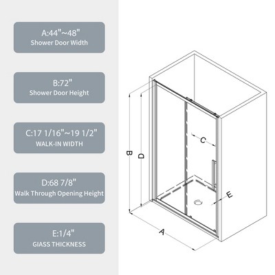 Chrome 44-48"W x 72"H Sliding Shower Door with Tempered Glass
