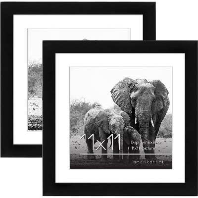 Photo 1 of Americanflat 11x11 Picture Frame in Black - Displays 8x8 With Mat and 11x11 Without Mat - Composite Wood with Shatter Resistant Glass - Horizontal and Vertical Formats for Wall (2 Pack)