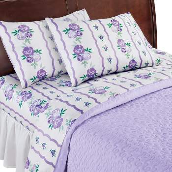 Collections Etc Printed Rose Sheet Set