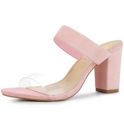 Allegra K Women's Dual Clear Strap Block Heels Slides Sandals